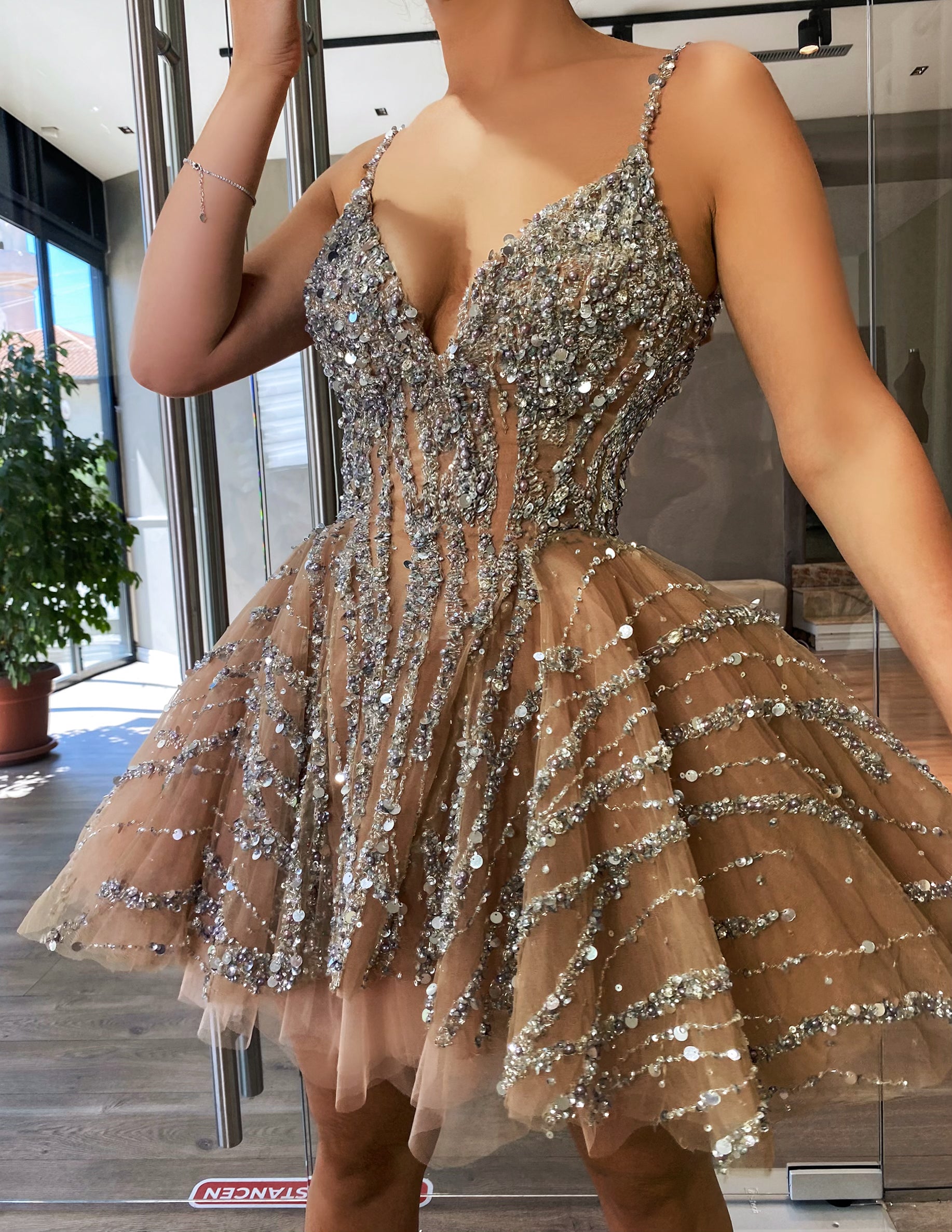 Shiny Hautecouture with silver beadings - FJOLLANILA